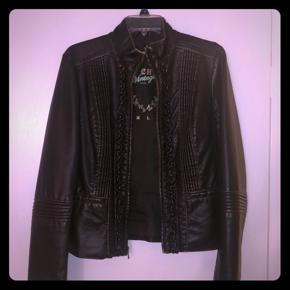 Black leather-feel jacket - size Small